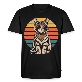 Coucher de soleil de chat avec des lunettes - T-shirt Premium bio Homme - noir - Devant - Nico (187cm)