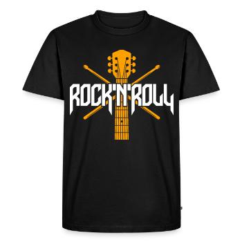 Emblème guitare et baguettes de Rock 'n' Roll - T-shirt Premium bio Homme - noir - Devant - Nico (187cm)