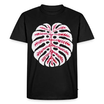 Rouge feuille de monstera – motif de plante tropicale - T-shirt Premium bio Homme - noir - Devant - Nico (187cm)