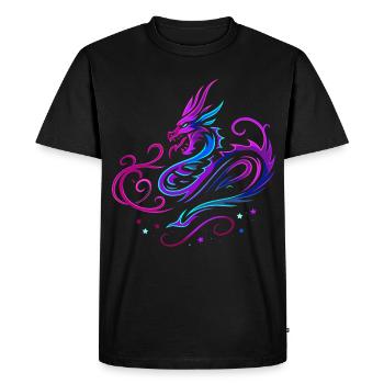 Dragon tribal mystique aux couleurs néon - T-shirt Premium bio Homme - noir - Devant - Nico (187cm)