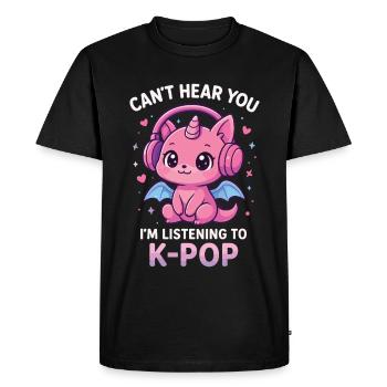 Kawaii Dragon écoutant la K-Pop - T-shirt Premium bio Homme - noir - Devant - Nico (187cm)