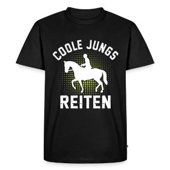 Cavalier Cheval Cool Guys en train de monter - T-shirt Premium bio Homme - noir - Devant - Nico (187cm)
