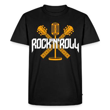 RocknRoll Microphone Crossed Guitars - Men's Premium Organic T-Shirt - black - Front - Nico (187cm)