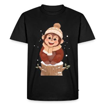 Winter monkey on tree stump - Men's Premium Organic T-Shirt - black - Front - Nico (187cm)