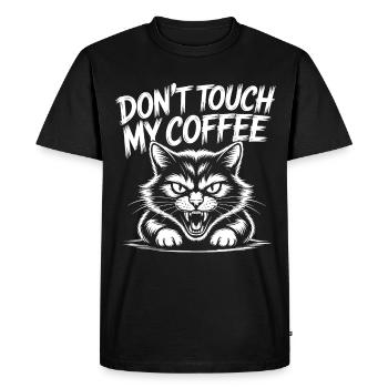 Coffee warning with angry cat - Men's Premium Organic T-Shirt - black - Front - Nico (187cm)