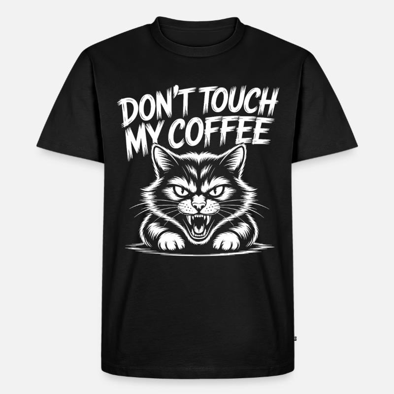Kaffee Warnung mit wütender Katze - Männer Premium Bio T-Shirt - Schwarz