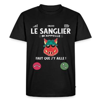 Le Sanglier M’Appelle Humour Chasse - T-shirt Premium bio Homme - noir - Devant - Nico (187cm)