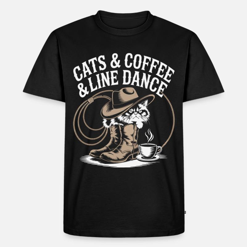 Katzen Kaffee Line Dance - Männer Premium Bio T-Shirt - Schwarz
