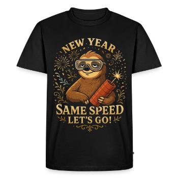 Nouvel An Même Vitesse – Paresseux Drôle, Réveillon du Nouvel An - T-shirt Premium bio Homme - noir - Devant - Nico (187cm)