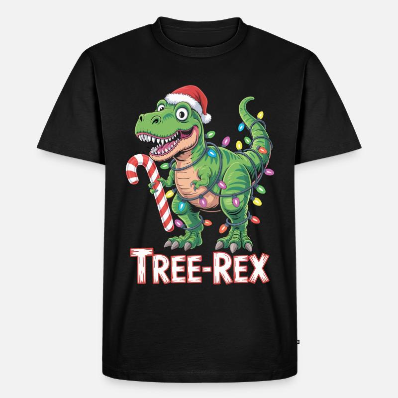 Tree-Rex – T-Rex mit Zuckerstange & Lichtern - Männer Premium Bio T-Shirt - Schwarz