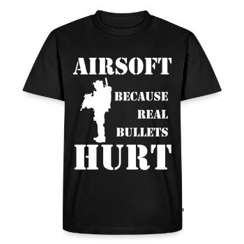Vérité sur l’airsoft : les vraies balles font mal - T-shirt Premium bio Homme - noir - Devant - Nico (187cm)