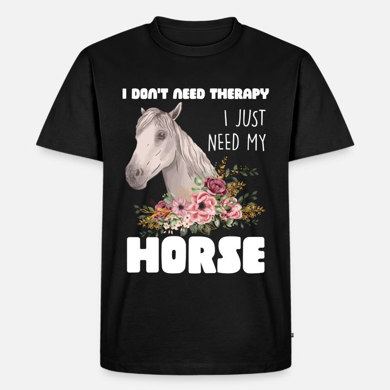Pferd mit Blumenkranz - Männer Premium Bio T-Shirt - Schwarz