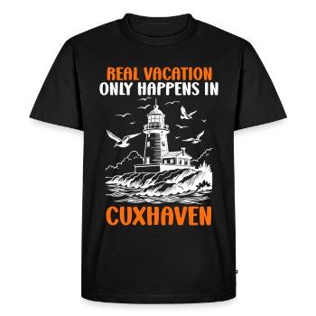 North Sea REAL HOLIDAYS ARE ONLY AVAILABLE IN CUXHAVEN - Men's Premium Organic T-Shirt - black - Front - Nico (187cm)