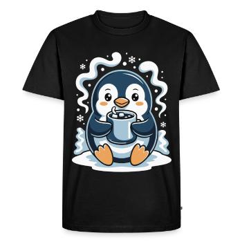 Cuddly penguin with hot cocoa - Men's Premium Organic T-Shirt - black - Front - Nico (187cm)
