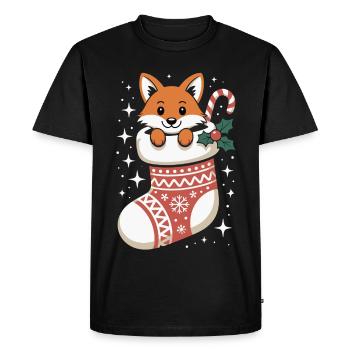 Renard en chaussette de Noël - T-shirt Premium bio Homme - noir - Devant - Nico (187cm)
