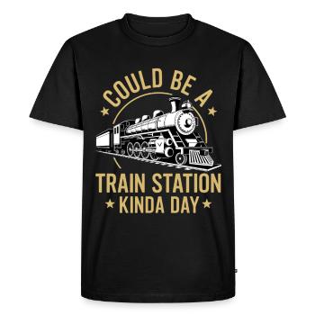 Train romance station vibe - Men's Premium Organic T-Shirt - black - Front - Nico (187cm)