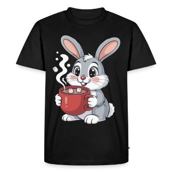 Lapin câlin avec tasse à café - T-shirt Premium bio Homme - noir - Devant - Nico (187cm)