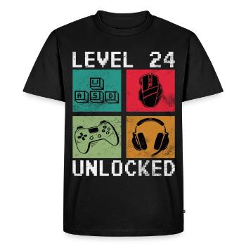 Niveau 24 Pixel Gear débloqué - T-shirt Premium bio Homme - noir - Devant - Nico (187cm)