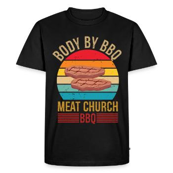 Body By BBQ Vintage Meat Church Grilling BBQ - Men's Premium Organic T-Shirt - black - Front - Nico (187cm)