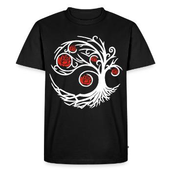 Arbre stylisé blanc et roses rouges - T-shirt Premium bio Homme - noir - Devant - Nico (187cm)