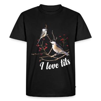 Mésange Peluche Observatrice d’oiseaux Mésange oiseau - T-shirt Premium bio Homme - noir - Devant - Nico (187cm)