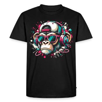 Cool monkey with sunglasses and beats - Men's Premium Organic T-Shirt - black - Front - Nico (187cm)
