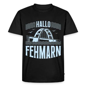 Fehmarn Souvenier HELLO FEHMARN Baltic Sea Funny - Men's Premium Organic T-Shirt - black - Front - Nico (187cm)