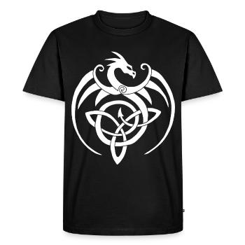 Dragon blanc et symbole celte - T-shirt Premium bio Homme - noir - Devant - Nico (187cm)