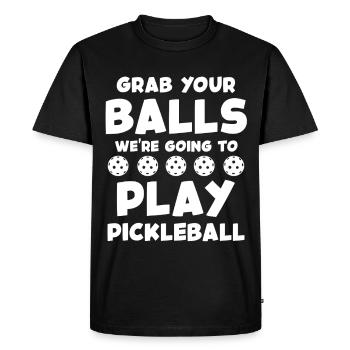 Pickleball Motto Lettering - Men's Premium Organic T-Shirt - black - Front - Nico (187cm)