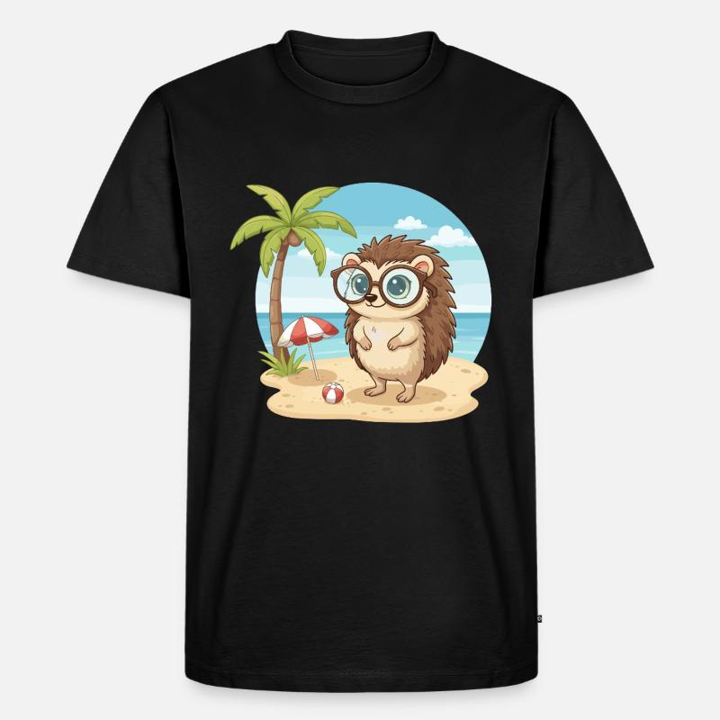 Süßer Igel mit Brille Strand-Sommerurlaub - Männer Premium Bio T-Shirt - Schwarz