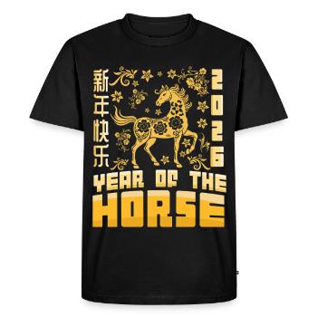 Year Of Horse Chinese Zodiac Lunar New Year 2026 - Men's Premium Organic T-Shirt - black - Front - Nico (187cm)