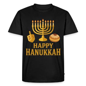Menorah d’or : Joyeux Hanoukka - T-shirt Premium bio Homme - noir - Devant - Nico (187cm)