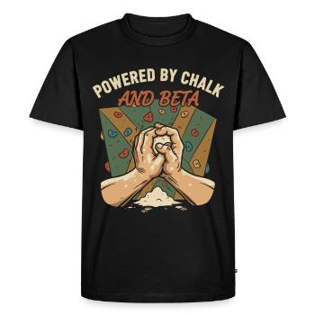 Powered By Chalk And Beta Rock Climbing - Men's Premium Organic T-Shirt - black - Front - Nico (187cm)