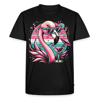 Flamant rose rétro avec cocktail et lunettes de soleil - T-shirt Premium bio Homme - noir - Devant - Nico (187cm)