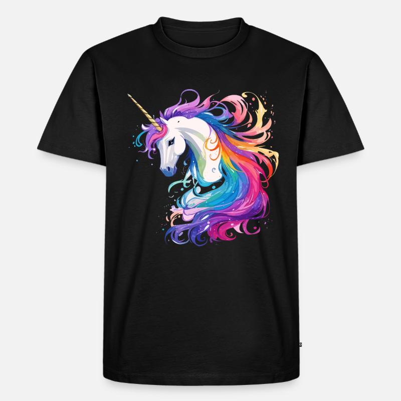 Regenbogen-Einhorn Kopf Portrait - Männer Premium Bio T-Shirt - Schwarz