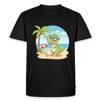 Cute Dinosaur with Glasses Beach Summer Vacation - Men's Premium Organic T-Shirt - black - Front - Nico (187cm)