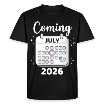 Cadeau drôle de baby shower de juillet 2026 - T-shirt Premium bio Homme - noir - Devant - Nico (187cm)