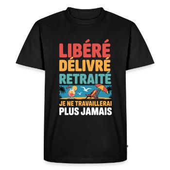 Retirement released delivered – humor work departure - Men's Premium Organic T-Shirt - black - Front - Nico (187cm)