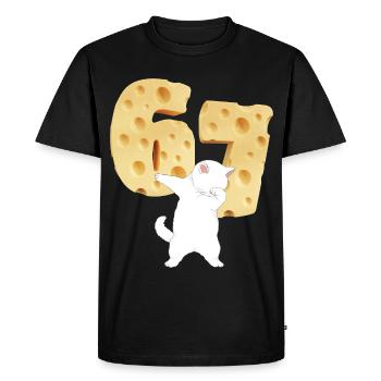 Funny 67 Meme DABBING CAT CHEESE 67TH BIRTHDAY Tee - Men's Premium Organic T-Shirt - black - Front - Nico (187cm)