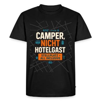 Campeur, pas client d’hôtel, fan de pitch - T-shirt Premium bio Homme - noir - Devant - Nico (187cm)