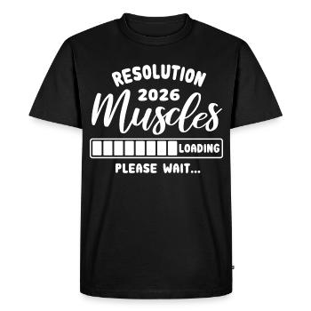 Resolution 2026 | Muscles Loading | Gym Outfit - Men's Premium Organic T-Shirt - black - Front - Nico (187cm)