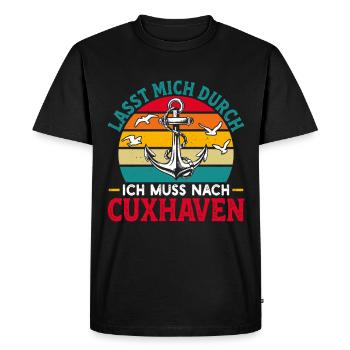 vacances en mer du Nord LAISSEZ-MOI PASSER DOIT ALLER À CUXHAVEN - T-shirt Premium bio Homme - noir - Devant - Nico (187cm)