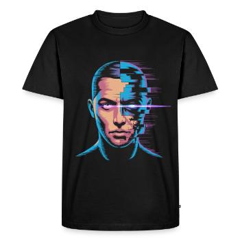 Portrait glitch dans le style artistique numérique - T-shirt Premium bio Homme - noir - Devant - Nico (187cm)