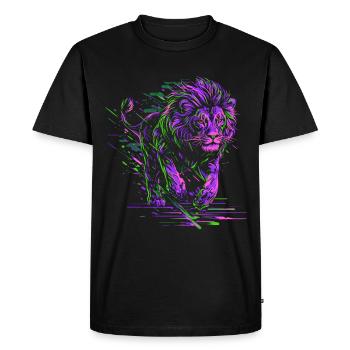 Lion courant Tête de Lion Coloré Prédateur Animal Sauvage - T-shirt Premium bio Homme - noir - Devant - Nico (187cm)