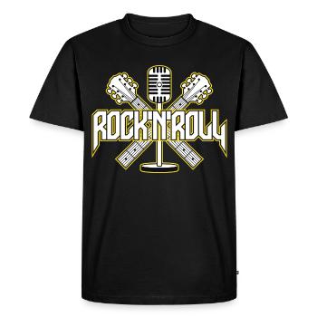 RocknRoll Crest avec guitares et micro - T-shirt Premium bio Homme - noir - Devant - Nico (187cm)