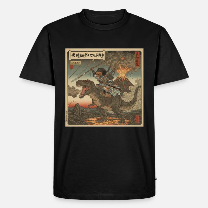 Dackel Samurai-Krieger reitet auf T-Rex Dinosaurier - Männer Premium Bio T-Shirt - Schwarz
