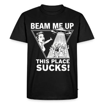 Téléportez-moi – cet endroit est nul ! - T-shirt Premium bio Homme - noir - Devant - Nico (187cm)