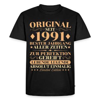 Anniversaire original du millésime 1991 : 35 ans - T-shirt Premium bio Homme - noir - Devant - Nico (187cm)