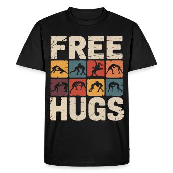 Étreinte de catcheur – Câlins gratuits, slogan rétro - T-shirt Premium bio Homme - noir - Devant - Nico (187cm)