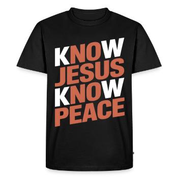 Know Jesus Know Peace - Men's Premium Organic T-Shirt - black - Front - Nico (187cm)